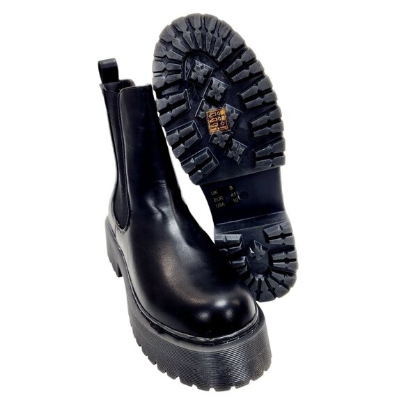 WOMENS Black Platform Chelsea Slip on Chunky Ankle Boots Size 10 - Picture 13 of 13